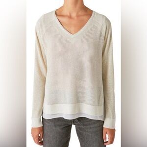 Lucky Brand Women's Cream Sweater with Gold Accents and Crochet Detail